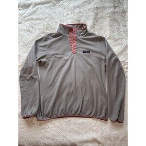 Vintage 90’s Patagonia Fleece Snap-T Pullover Gray Pink Sweater Jacket Sz Medium